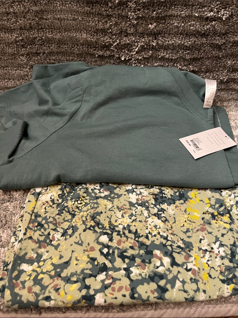 Lane Bryant Green Top with Multicolor Abstract sleep shorts.